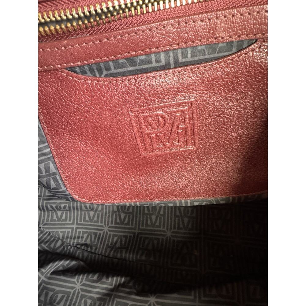 Pour La Victoire Calf Pony Hair Leather Colorblock Tote Bag Burgundy Black - Picture 10 of 13